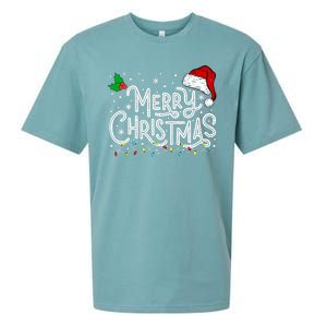 Merry Christmas Lights Red Santa Hat Xmas Family Sueded Cloud Jersey T-Shirt