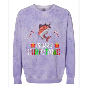 Merry Christmas Lights Salmon Reindeer Hat Xmas Pjs Colorblast Crewneck Sweatshirt