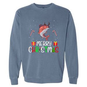 Merry Christmas Lights Salmon Reindeer Hat Xmas Pjs Garment-Dyed Sweatshirt