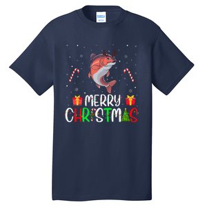 Merry Christmas Lights Salmon Reindeer Hat Xmas Pjs Tall T-Shirt