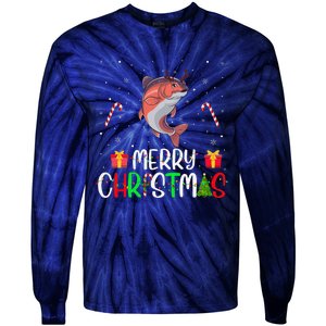 Merry Christmas Lights Salmon Reindeer Hat Xmas Pjs Tie-Dye Long Sleeve Shirt