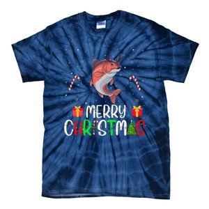 Merry Christmas Lights Salmon Reindeer Hat Xmas Pjs Tie-Dye T-Shirt