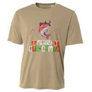 Merry Christmas Lights Salmon Reindeer Hat Xmas Pjs Cooling Performance Crew T-Shirt