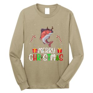 Merry Christmas Lights Salmon Reindeer Hat Xmas Pjs Long Sleeve Shirt