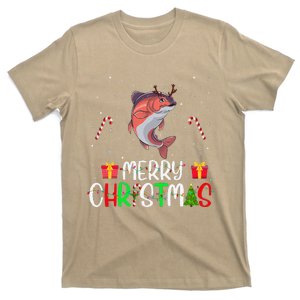 Merry Christmas Lights Salmon Reindeer Hat Xmas Pjs T-Shirt