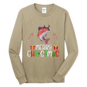 Merry Christmas Lights Salmon Reindeer Hat Xmas Pjs Tall Long Sleeve T-Shirt