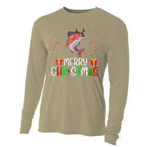 Merry Christmas Lights Salmon Reindeer Hat Xmas Pjs Cooling Performance Long Sleeve Crew