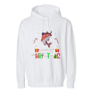 Merry Christmas Lights Salmon Reindeer Hat Xmas Pjs Garment-Dyed Fleece Hoodie