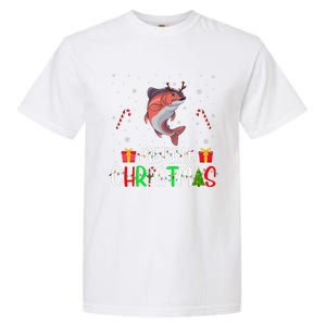 Merry Christmas Lights Salmon Reindeer Hat Xmas Pjs Garment-Dyed Heavyweight T-Shirt