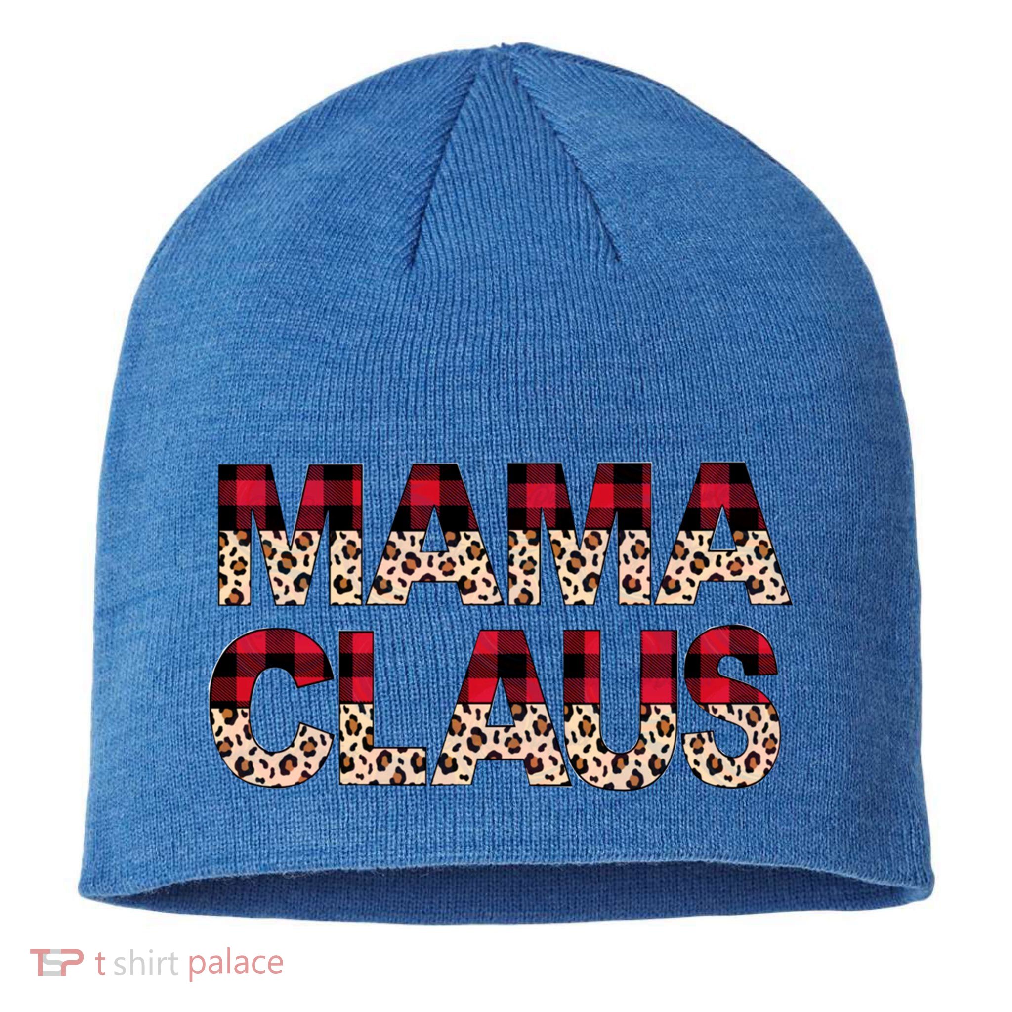 Mama Claus Leopard Gift Design Christmas Red Plaid Leopard Gift Sustainable Beanie