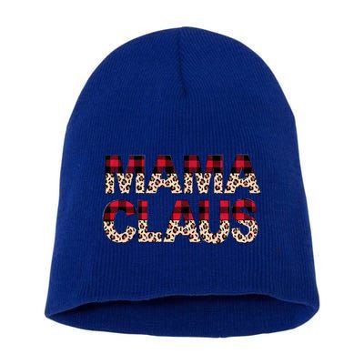 Mama Claus Leopard Gift Design Christmas Red Plaid Leopard Gift Short Acrylic Beanie
