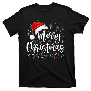 Merry Christmas Lights Red Santa Hat Xmas Family T-Shirt