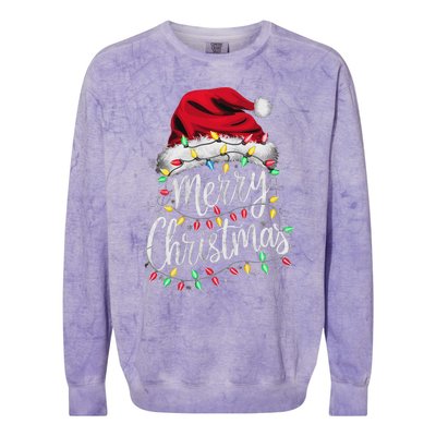 Merry Christmas Lights Red Santa Hat Xmas Family Women Colorblast Crewneck Sweatshirt