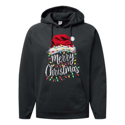 Merry Christmas Lights Red Santa Hat Xmas Family Women Performance Fleece Hoodie