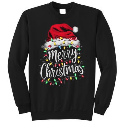 Merry Christmas Lights Red Santa Hat Xmas Family Women Sweatshirt