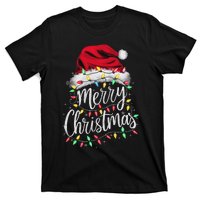 Merry Christmas Lights Red Santa Hat Xmas Family Women T-Shirt