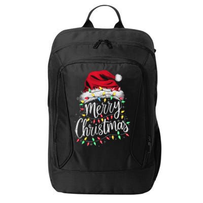 Merry Christmas Lights Red Santa Hat Xmas Family Women City Backpack