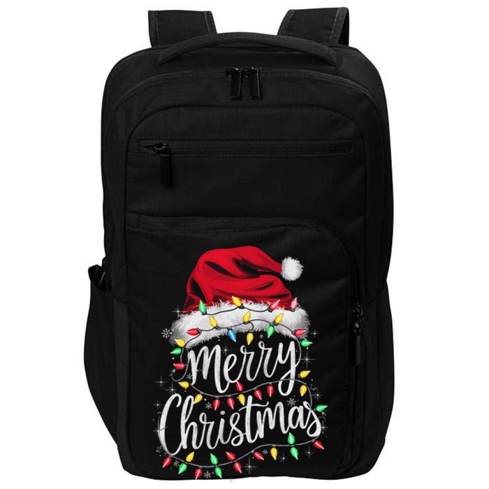 Merry Christmas Lights Red Santa Hat Xmas Family Women Impact Tech Backpack