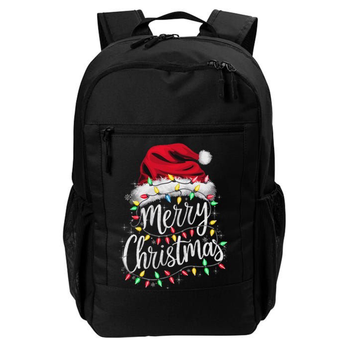 Merry Christmas Lights Red Santa Hat Xmas Family Women Daily Commute Backpack