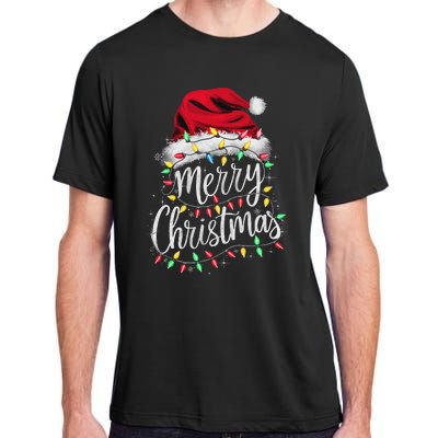 Merry Christmas Lights Red Santa Hat Xmas Family Women Adult ChromaSoft Performance T-Shirt