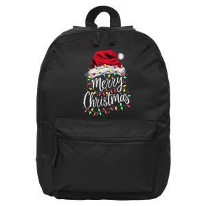 Merry Christmas Lights Red Santa Hat Xmas Family Women 16 in Basic Backpack