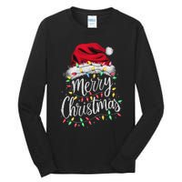 Merry Christmas Lights Red Santa Hat Xmas Family Women Tall Long Sleeve T-Shirt