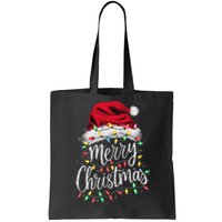 Merry Christmas Lights Red Santa Hat Xmas Family Women Tote Bag