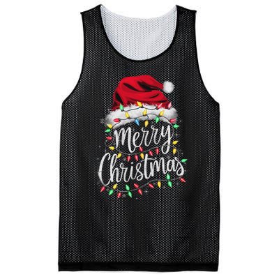 Merry Christmas Lights Red Santa Hat Xmas Family Women Mesh Reversible Basketball Jersey Tank