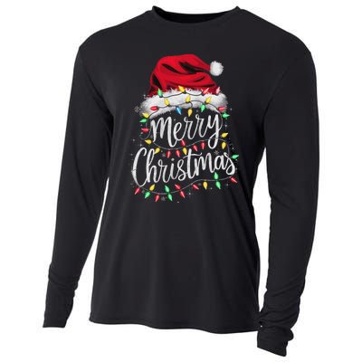 Merry Christmas Lights Red Santa Hat Xmas Family Women Cooling Performance Long Sleeve Crew