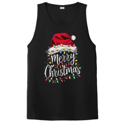 Merry Christmas Lights Red Santa Hat Xmas Family Women PosiCharge Competitor Tank