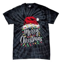 Merry Christmas Lights Red Santa Hat Xmas Family Women Tie-Dye T-Shirt