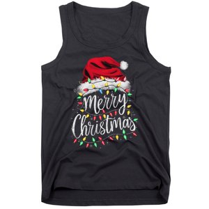 Merry Christmas Lights Red Santa Hat Xmas Family Women Tank Top