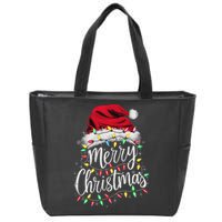 Merry Christmas Lights Red Santa Hat Xmas Family Women Zip Tote Bag