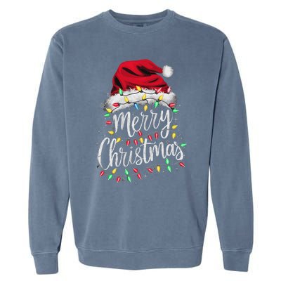 Merry Christmas Lights Red Santa Hat Xmas Family Women Garment-Dyed Sweatshirt