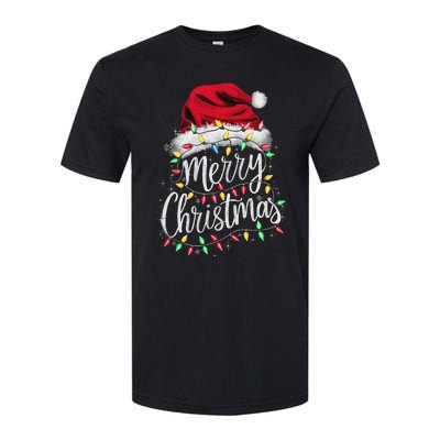 Merry Christmas Lights Red Santa Hat Xmas Family Women Softstyle CVC T-Shirt