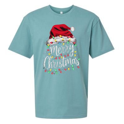 Merry Christmas Lights Red Santa Hat Xmas Family Women Sueded Cloud Jersey T-Shirt