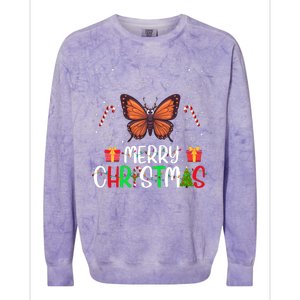 Merry Christmas Lights Butterfly Reindeer Hat Xmas Pjs Colorblast Crewneck Sweatshirt