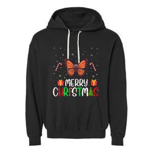 Merry Christmas Lights Butterfly Reindeer Hat Xmas Pjs Garment-Dyed Fleece Hoodie