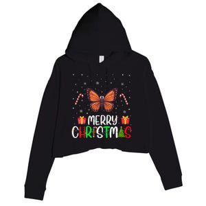 Merry Christmas Lights Butterfly Reindeer Hat Xmas Pjs Crop Fleece Hoodie