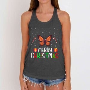 Merry Christmas Lights Butterfly Reindeer Hat Xmas Pjs Women's Knotted Racerback Tank