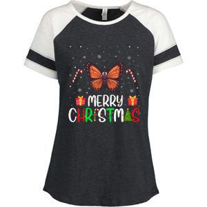 Merry Christmas Lights Butterfly Reindeer Hat Xmas Pjs Enza Ladies Jersey Colorblock Tee