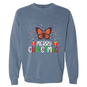 Merry Christmas Lights Butterfly Reindeer Hat Xmas Pjs Garment-Dyed Sweatshirt