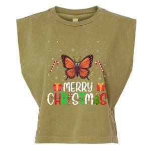 Merry Christmas Lights Butterfly Reindeer Hat Xmas Pjs Garment-Dyed Women's Muscle Tee