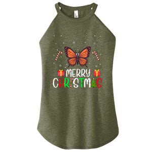 Merry Christmas Lights Butterfly Reindeer Hat Xmas Pjs Women's Perfect Tri Rocker Tank