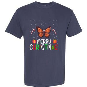 Merry Christmas Lights Butterfly Reindeer Hat Xmas Pjs Garment-Dyed Heavyweight T-Shirt