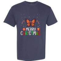 Merry Christmas Lights Butterfly Reindeer Hat Xmas Pjs Garment-Dyed Heavyweight T-Shirt