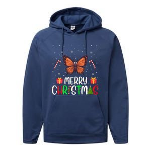 Merry Christmas Lights Butterfly Reindeer Hat Xmas Pjs Performance Fleece Hoodie