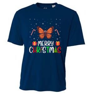 Merry Christmas Lights Butterfly Reindeer Hat Xmas Pjs Cooling Performance Crew T-Shirt