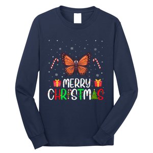 Merry Christmas Lights Butterfly Reindeer Hat Xmas Pjs Long Sleeve Shirt