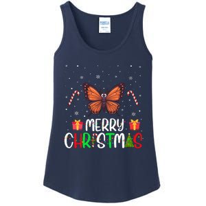 Merry Christmas Lights Butterfly Reindeer Hat Xmas Pjs Ladies Essential Tank